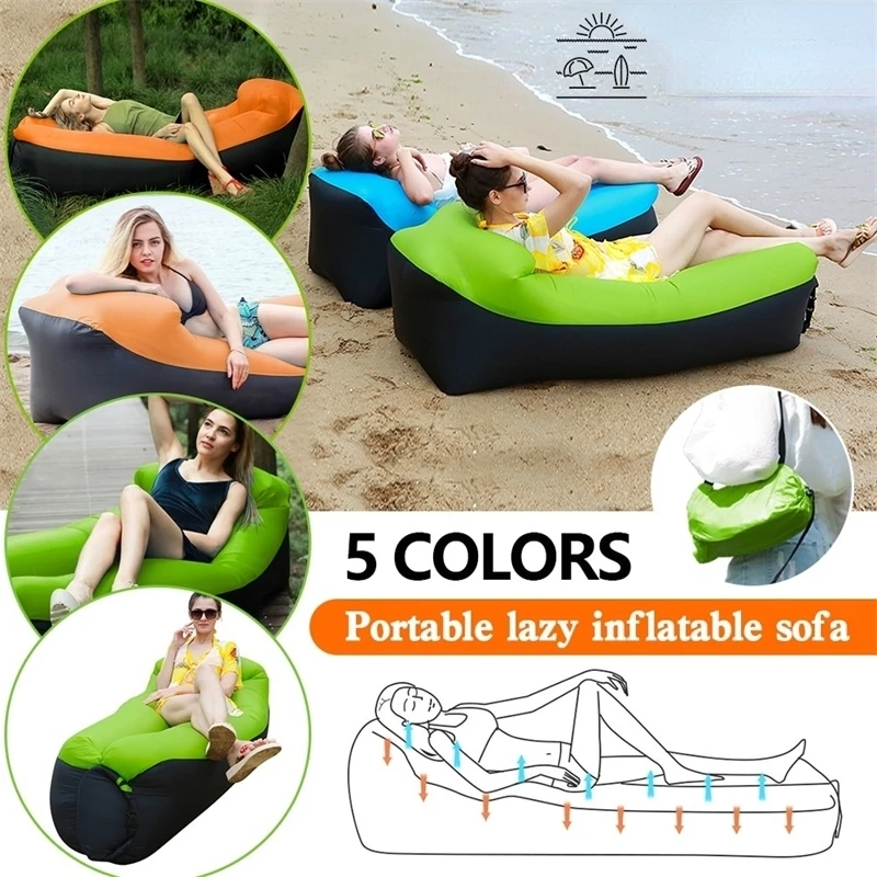 Portable Camping Lazy Inflatable Sofa Air Cushion PVC Lounger Seat Bean Bag Lounge Air Mattress Domestic Outdoor Ultralight Mat