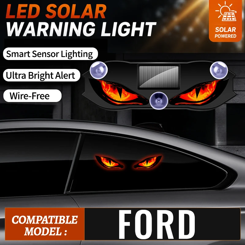 Fit For Ford Solar Powered Devil Eye Blinking Car Light Vibration Sensor Car Ambient Light Triangle Window LED Decoration