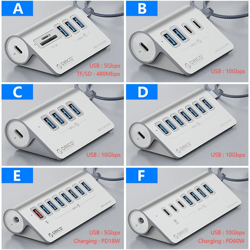 ORICO Multiple USB A Type C Hub 4/7 Slot Docking Station Multi USB 3.0 Port Splitter Extensor Charge Adapter for Macbook Laptop