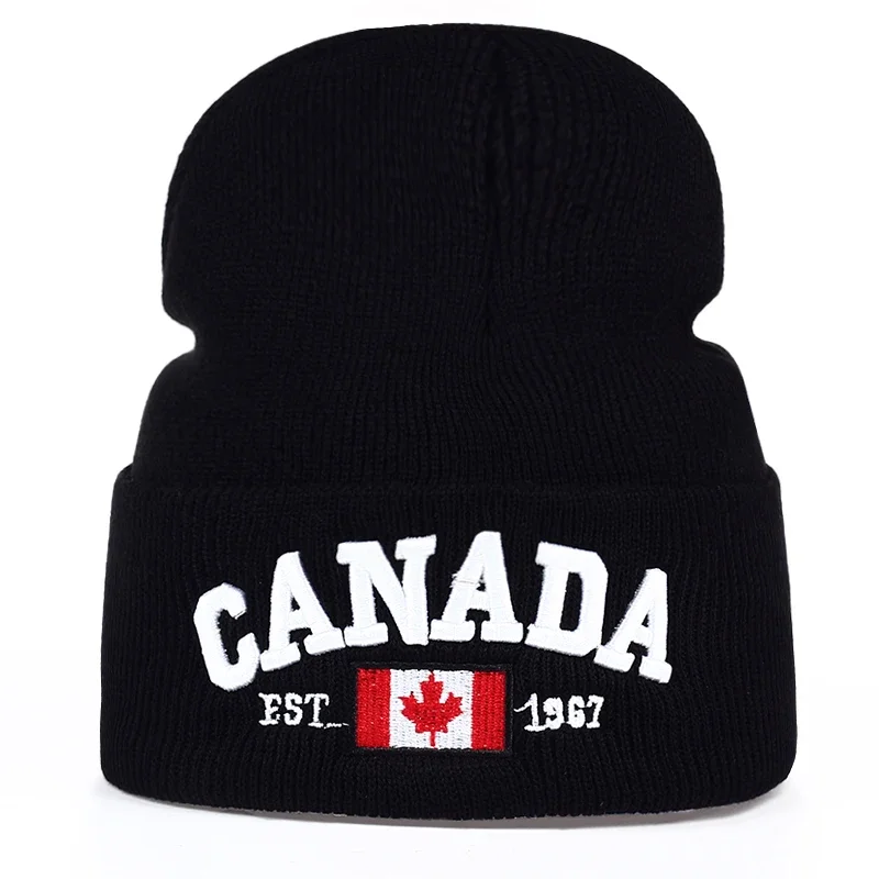 Autumn Winter Knitted Hats for Men Women Canada Letter Embroidery Cotton Caps Autumn Hat Casual Boy Cap Men Hats