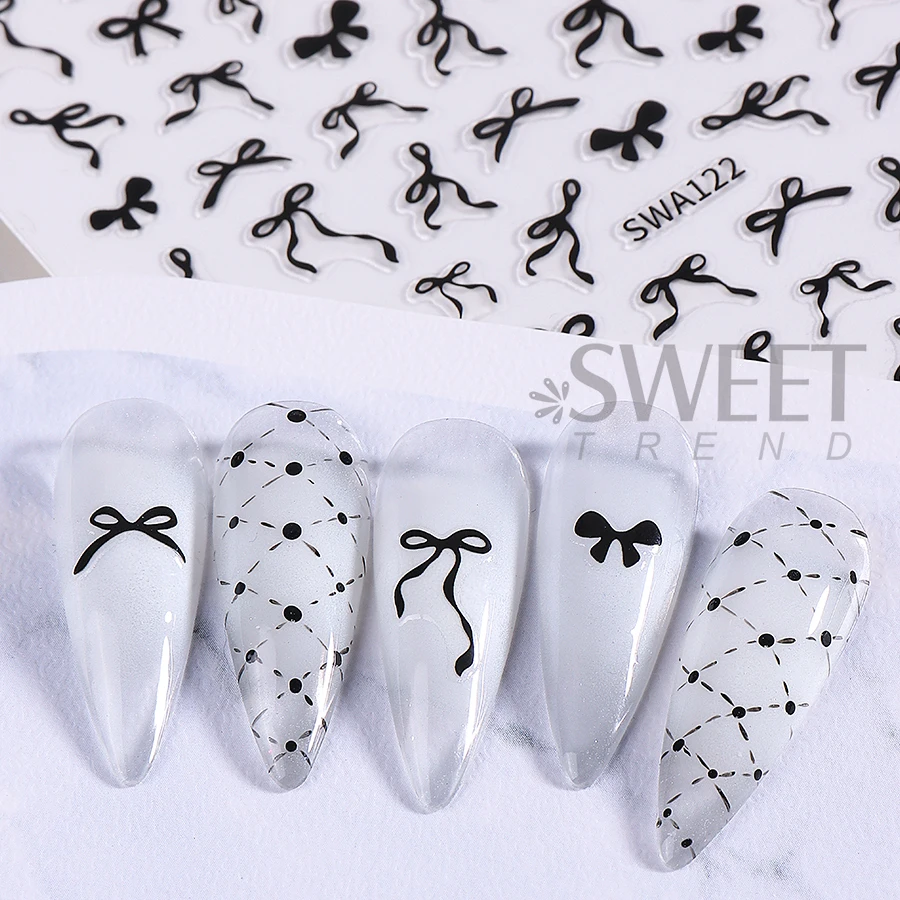 4pcs Bowknot สติกเกอร์เล็บกาวริบบิ้นลูกไม้โบว์ออกแบบเล็บสติ๊กเกอร์ Sliders DIY ตกแต่งเล็บหรูหรา