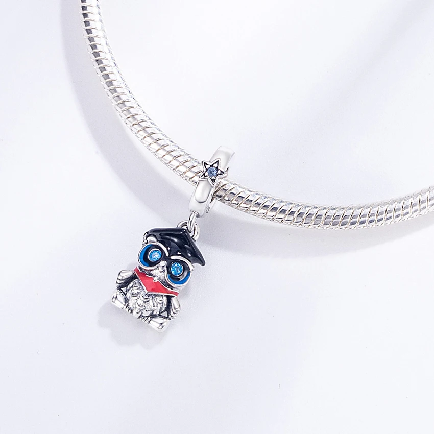 Pan Charms Original Graduation Owl Dangle Charm Bracelet Pendant Jewelry