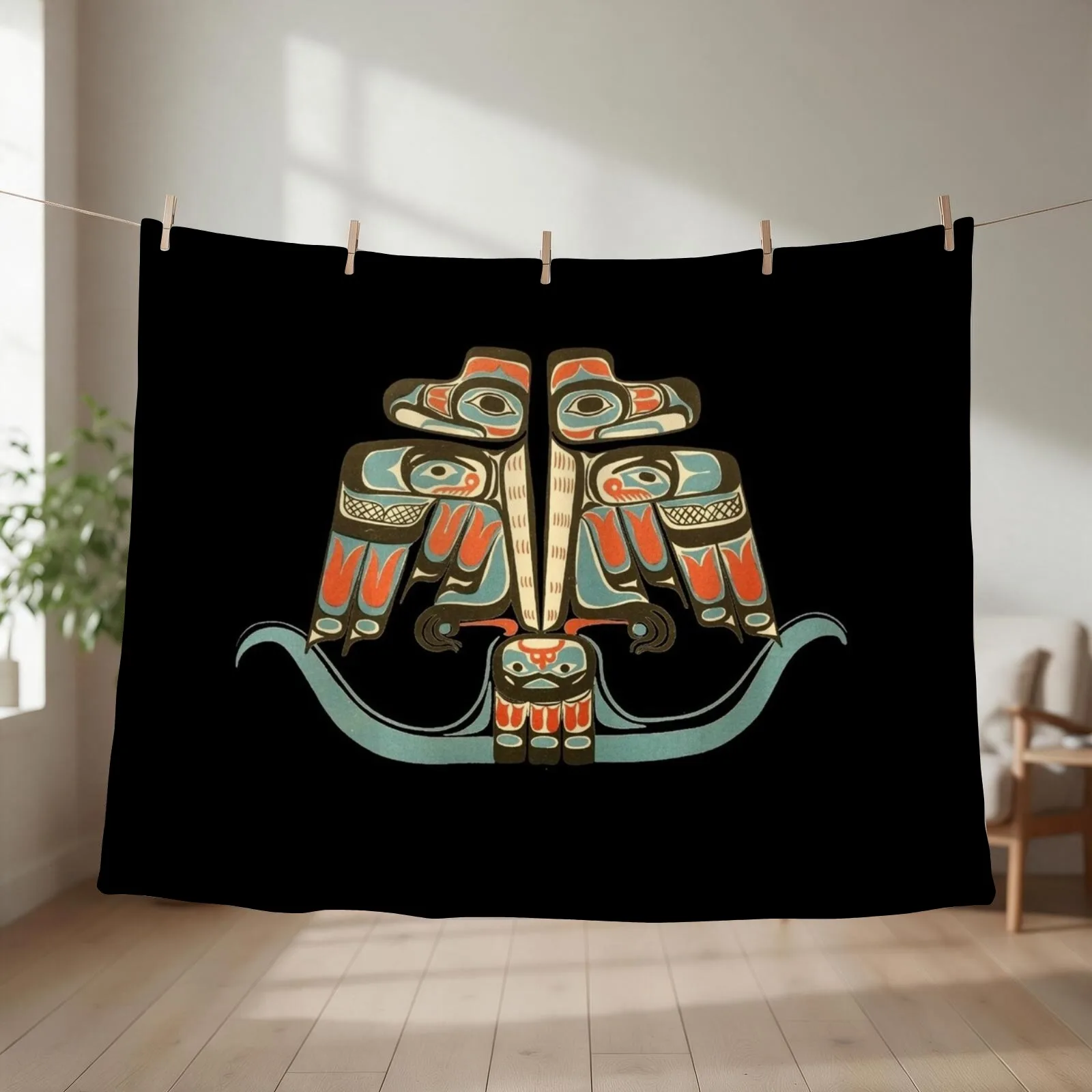 Northwest Native Art Haida - Tlingit Thunderbird Throw Blanket Hairy Camping Furrys Flannel Fabric Blankets