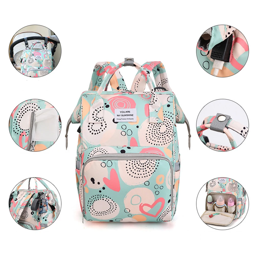 2024 New Fashion Large Capacity Thermal Insulation Baby Backpack For Travel Multifunctional Printing Mother Maternity Diaper Bag