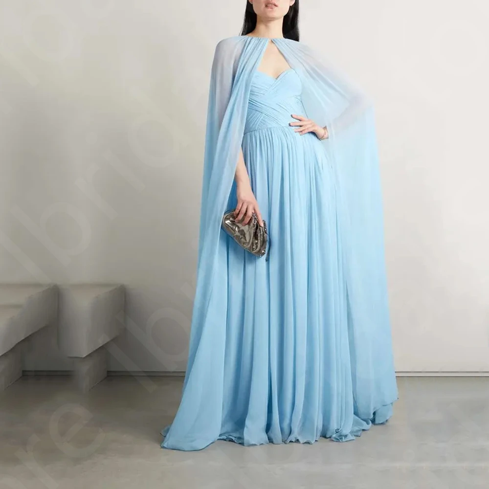 

Customized New Charming Baby Blue Evening Dresses with Cape Prom Gowns Sweetheart Wedding Guest Dresses 2025 Sweep Train