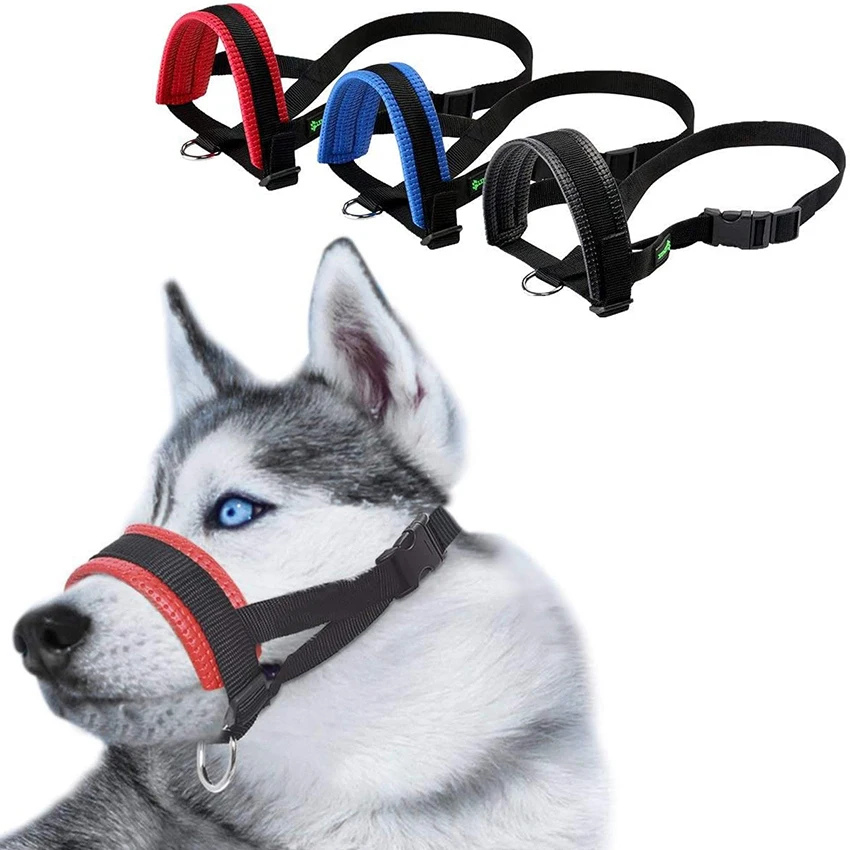 Soft Nylon Dog Muzzle Anti Barking Training Pet Mouth Mask Harness for Small Large Dogs Prevent from Biting, Adjustable Loop