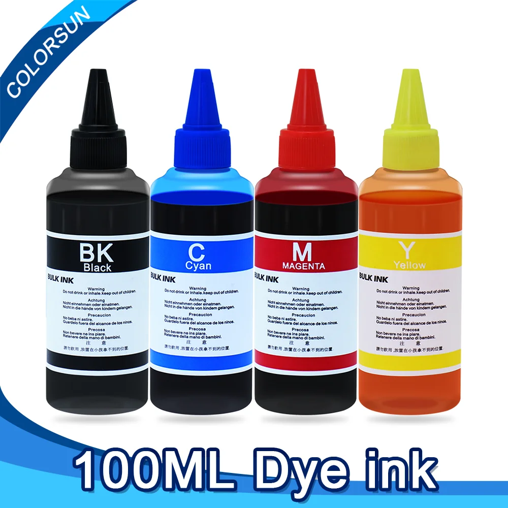 

Colorsun 100ML Dye ink Refill Ink Universal Dye Ink For Epson Brother HP Canon Inkjet Printer CISS Cartridge Printer Dye Ink