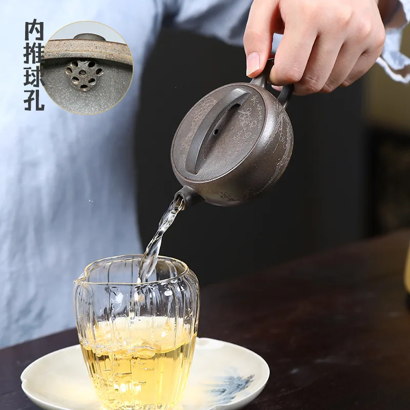 Chinese Yixing Large Diameter High-end Purple Clay Teapot Famous Handmade Pot Raw Ore Mud Kettle Zisha Kungfu Tea Set 130ml