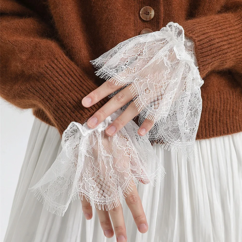Lace Fake Sleeve Gloves Wrist Cuffs Wristband Shirt False Cuffs for Women Sweater Sleeved Horn Cuffs Elegant Apparel Accessories
