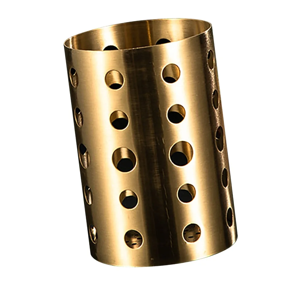 Stainless Steel Utensil Holder 3.94x5.91in Gold Utensil Drying Rack Drain Holes Design Countertop Utensil Organizer Home Cooking