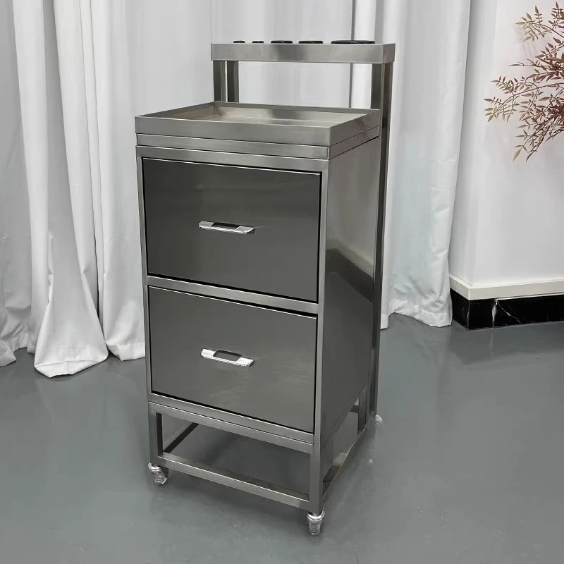 Spezifischer multifunktionaler Schneidwagen für den Friseursalon, beweglicher Aufbewahrungsschrank, Werkzeugschrank aus Edelstahl, Carrello-Möbel