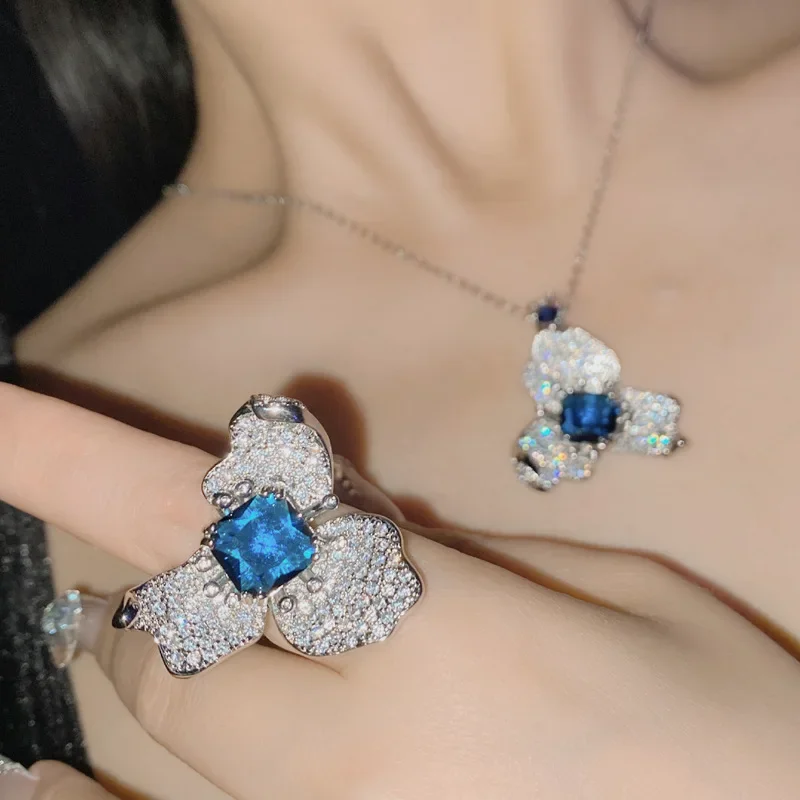 MDLFES Moiss1n الماس نمط مجوهرات مسدس مجموعة النساء مطلية بالذهب مايكرو مجموعة زركونيا الأزرق اكسيد الالمونيوم البرسيم