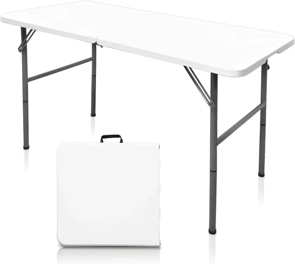 A  Folding Table,4ft Indoor Outdoor Heavy Duty Portable Folding Square Plastic Dining Table w/Handle