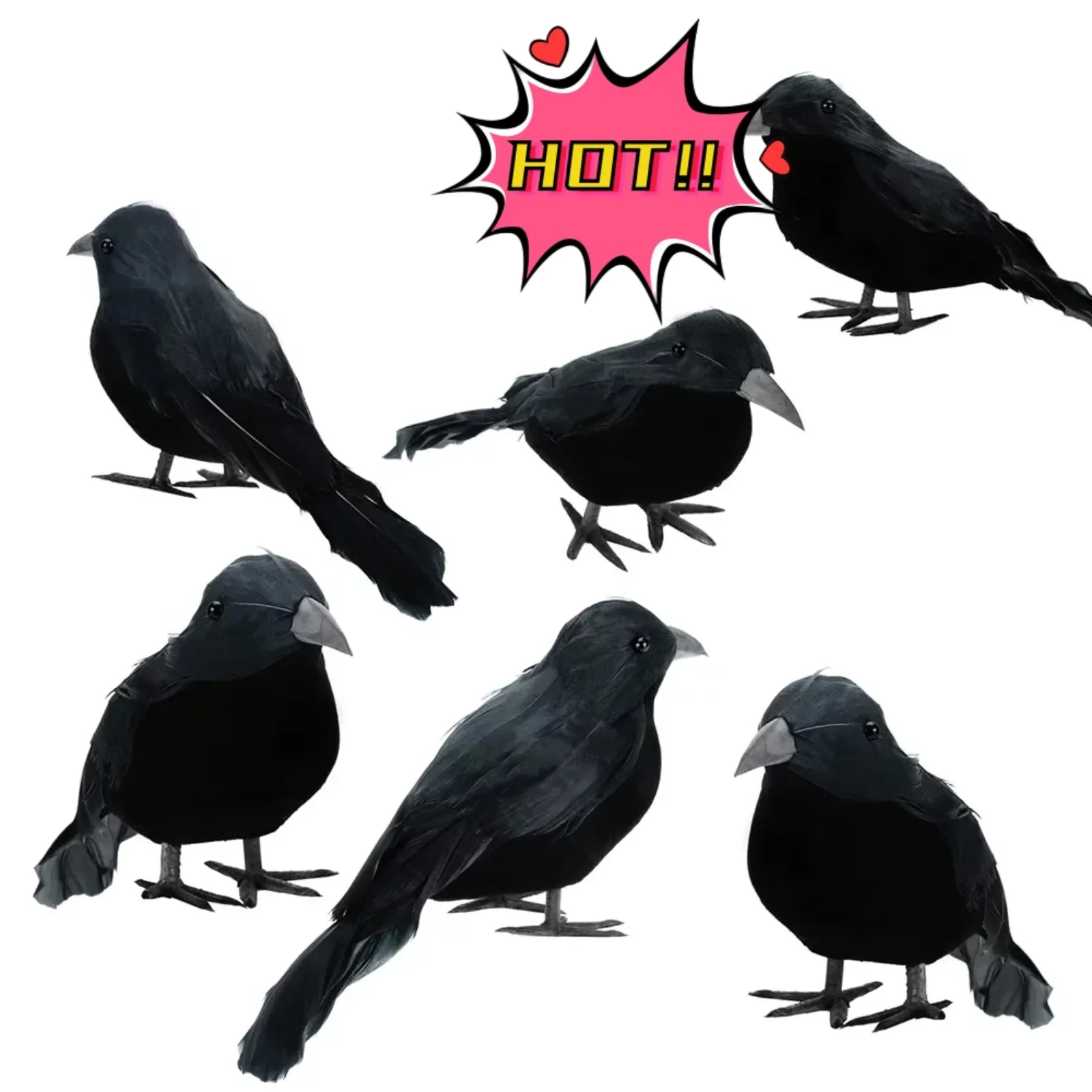 

Набор из 6 черных пернатых ворон на Хэллоуин, реалистичное украшение в виде птиц на Хэллоуин