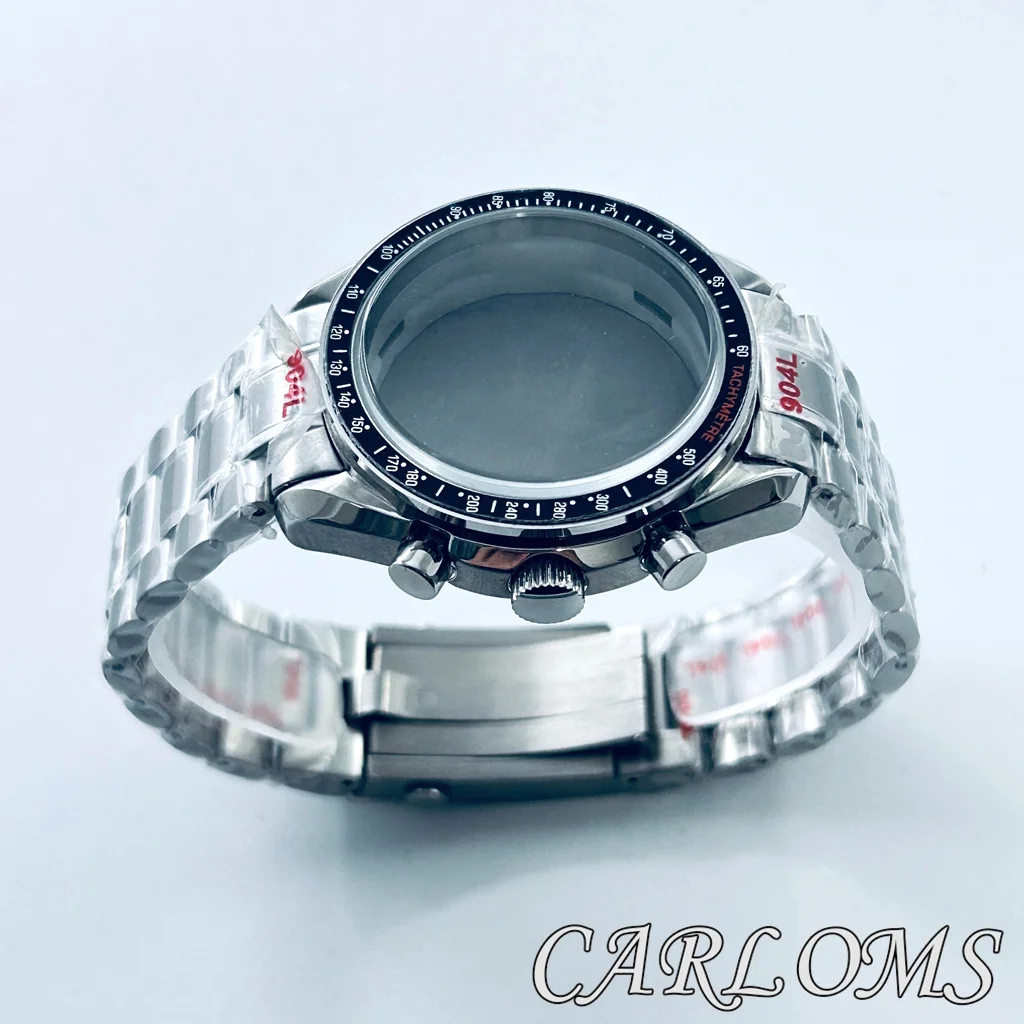 40mm Men Chronograph VK63 VK64 Watch Case Quartz Movement Parts Silver Solid Stainless Steel Dome Mineral Glass