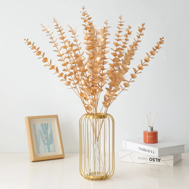 Artificial Golden Ginkgo Leaf Eucalyptus Wedding Flower Arrangement Road Christmas Home Decoration Fake Flowers - Image 2
