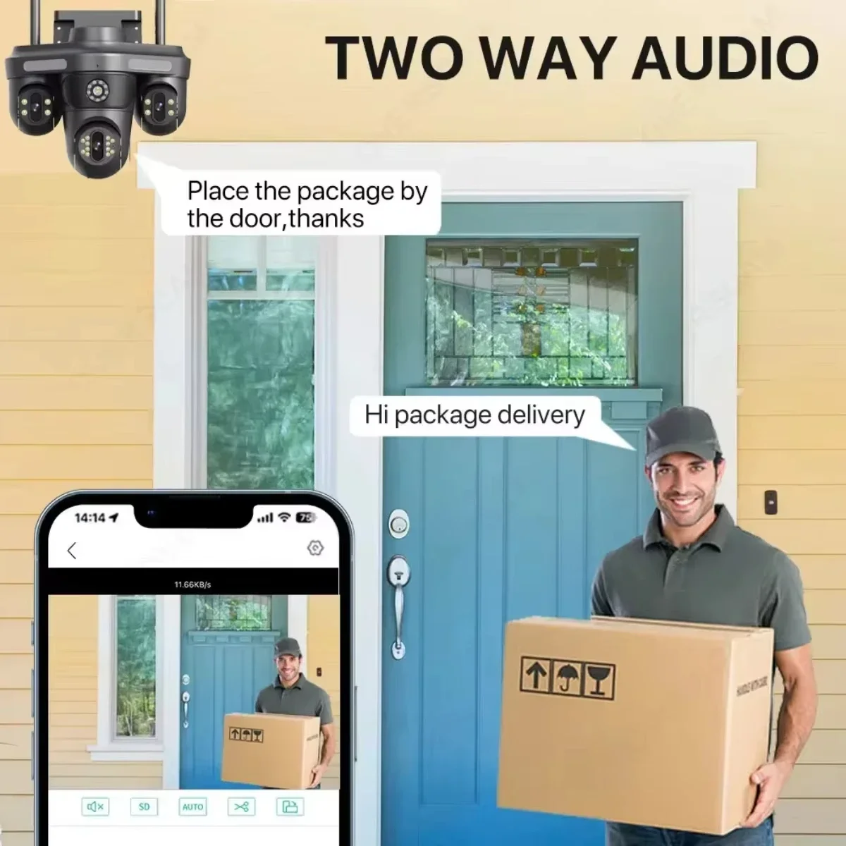 20MP 10K Four Screen 2-Audio WIFI IP Camera Four Lens PTZ Camera Ai Human Detection CCTV Video Security Camera FFvideo App