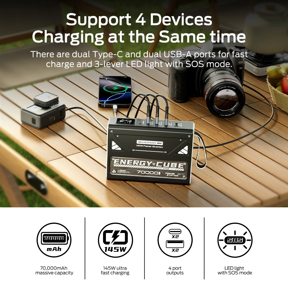MOVESPEED Z70Pro 파워 뱅크 70000mAh 140W PD 고속 충전 외장 배... - 3