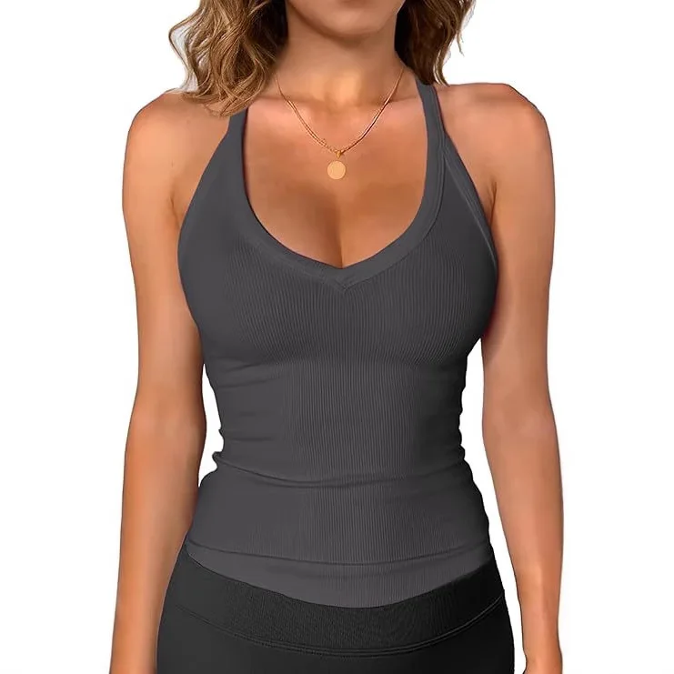 

2025 Women's Ribbed Vest Summer Basic Sexy Slim Sling V-Neck Going Out Vest