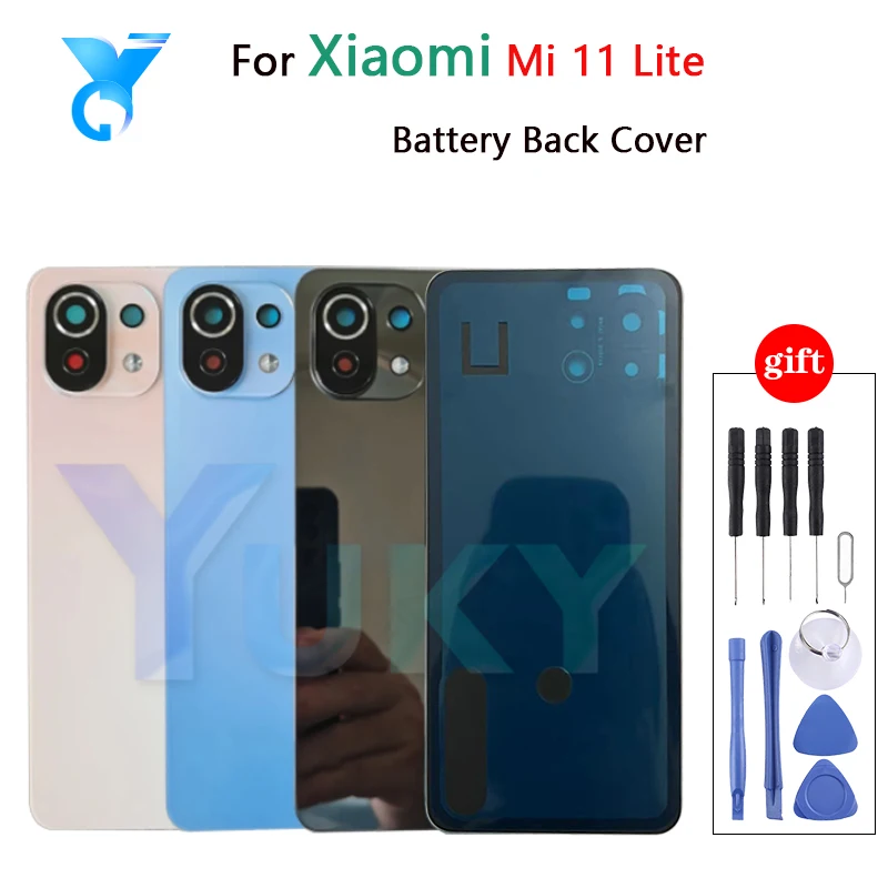 New 6.5 For Xiaomi Mi 11 Lite Back Battery Cover RedmiRear Housing Door Glass Panel Case Replacement Parts+With lens