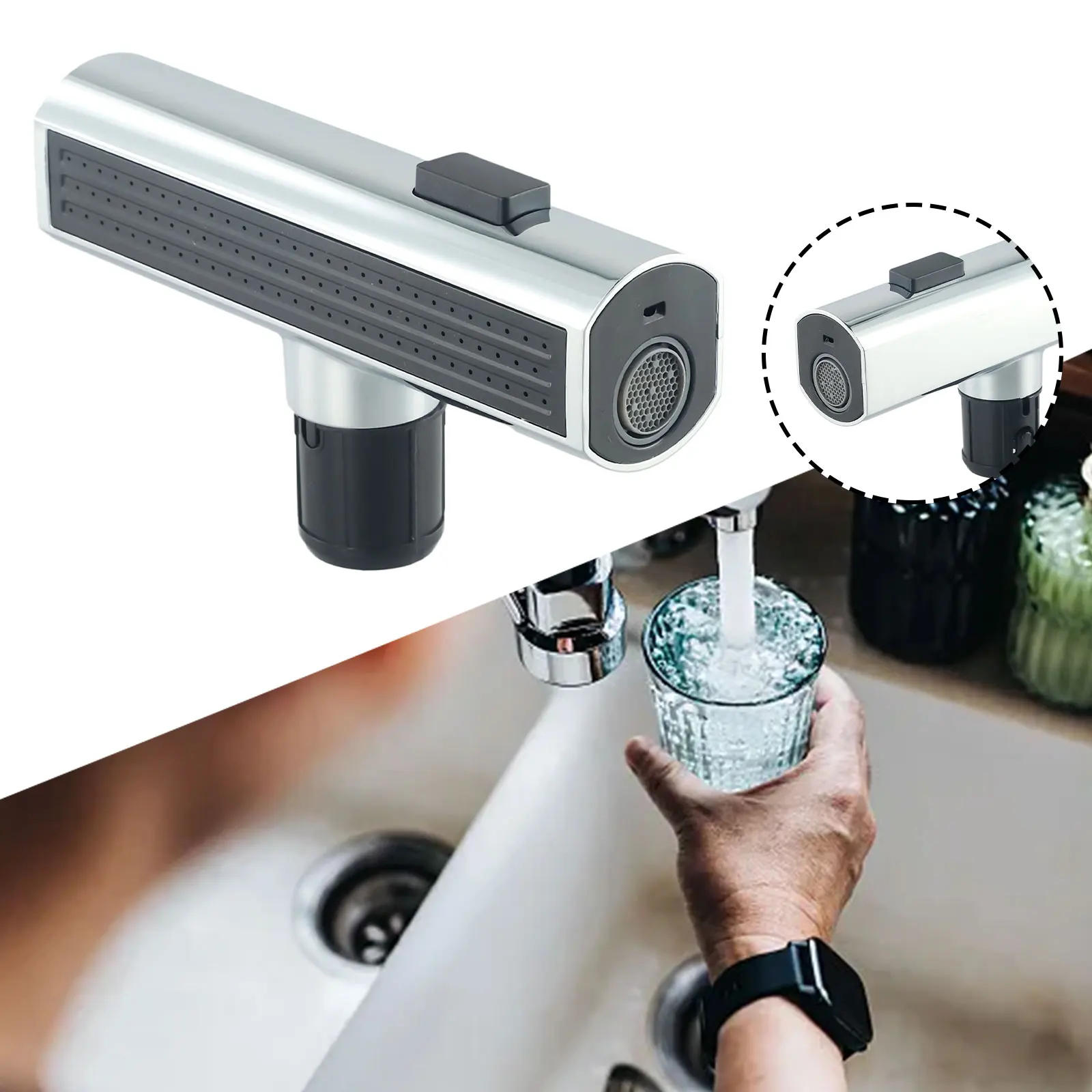 3 In 1 Kitchen Faucet Waterfall Stream Sprayer Head Sprayer Filter Diffuser Water Saving Nozzle Faucet Water Tap Nozzle Extender