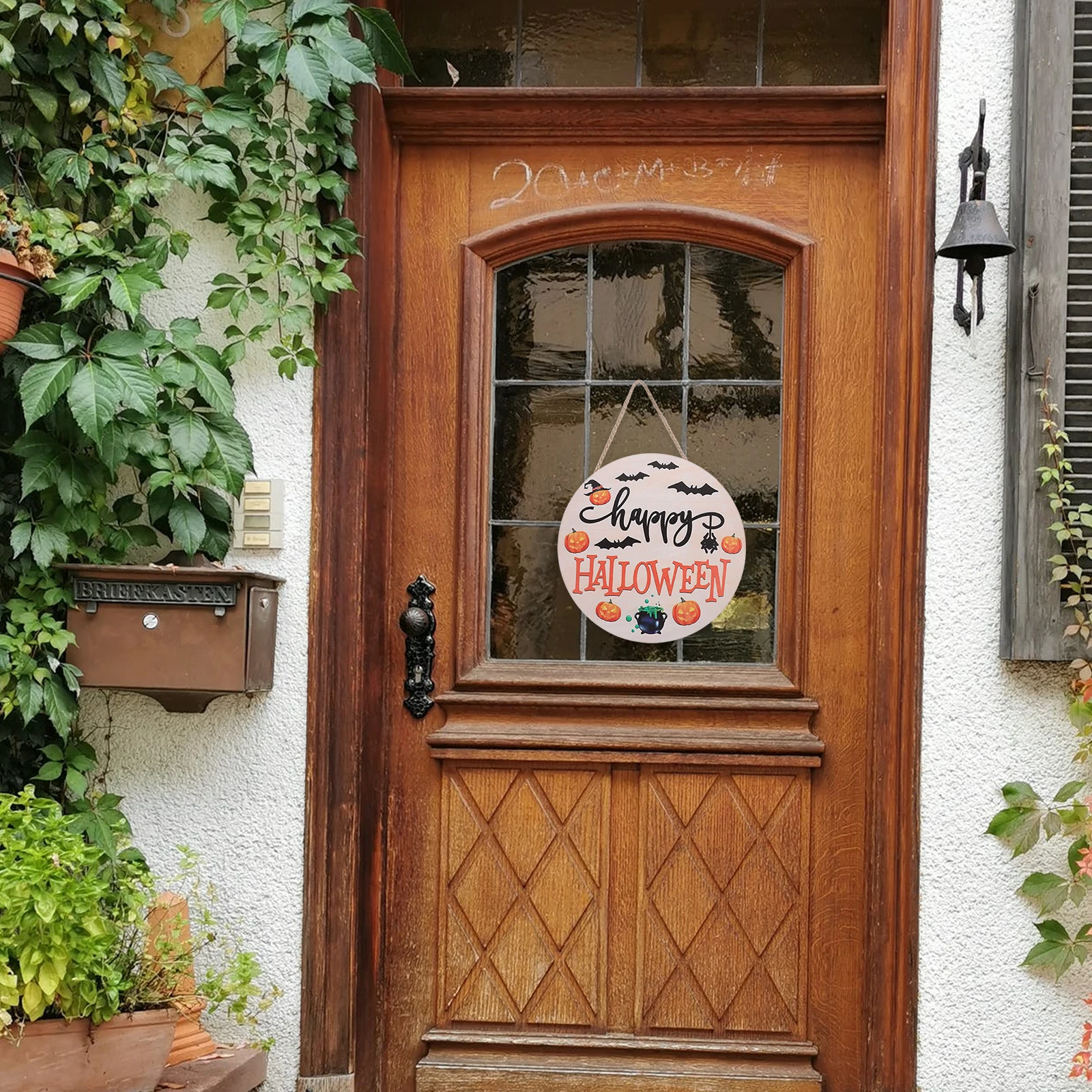 

Halloween Wood Hanging Wall Sign Round Plaque Front Door Porch Decor Home Garden Office Decoration Halloween Decor