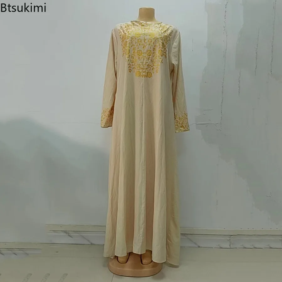 2024 novos vestidos longos muçulmanos para mulheres casual vintage abaya islam roupas estilo étnico impresso maxi vestido elegante vestido de noite