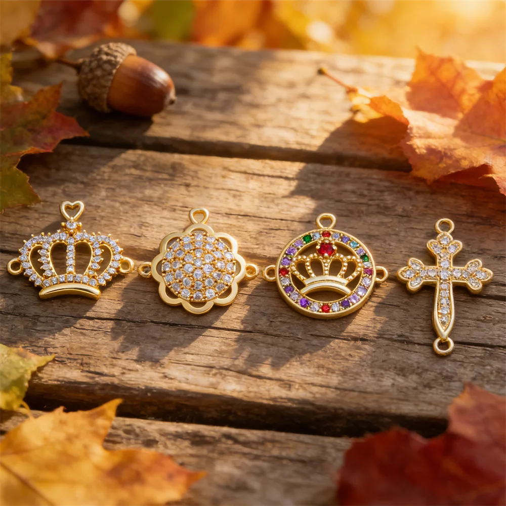 

2Pcs Handmade Brass Zircon Connectors Crown Flower Tulip Colorful Fashion Jewelry Findings for DIY Bracelet Necklace Accessories