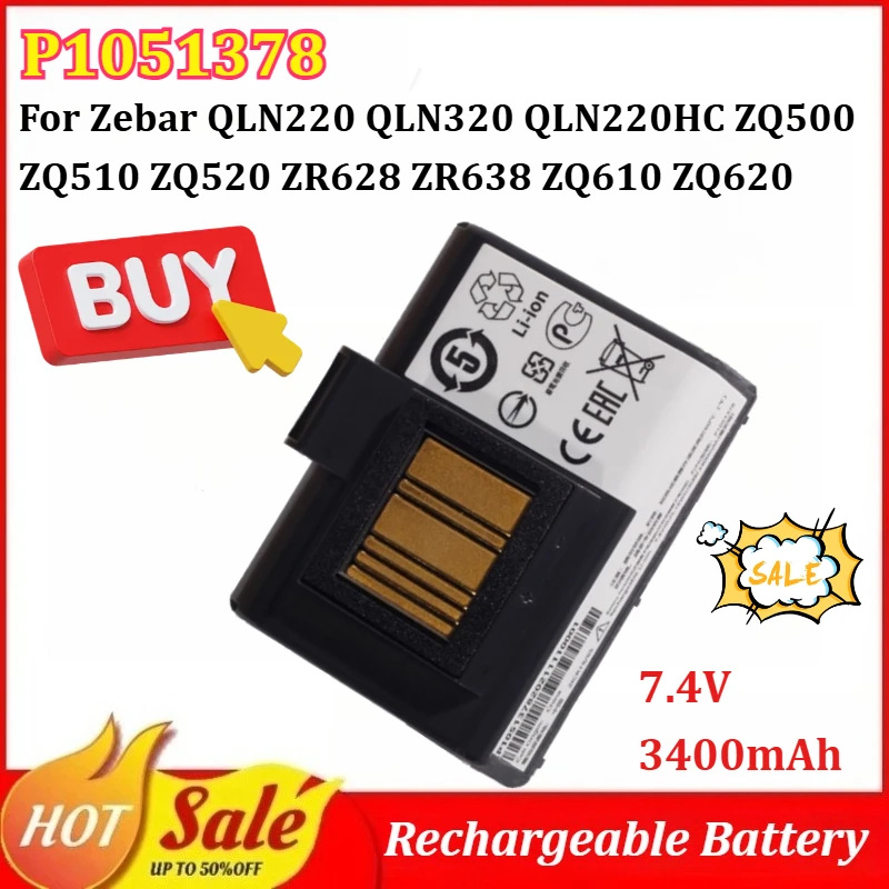 

New P1051378 7.4V 3400mAh Portable Printer Battery for Zebar QLN220 QLN320 QLN220HC ZQ500 ZQ510 ZQ520 ZR628 ZR638 ZQ610 ZQ620