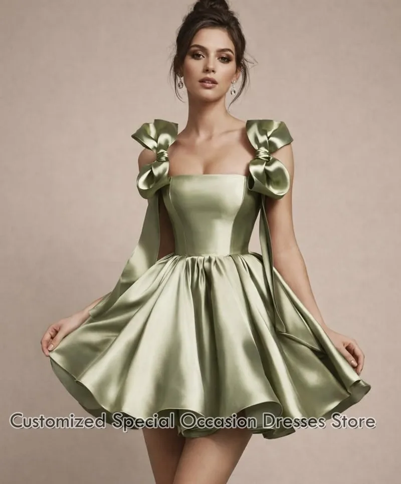 

Stain Classic Homecoming Gowns Cocktail Dresses 2026 Sleeveless Bow A Line Birthday Dresses Short Party Wear Customized
