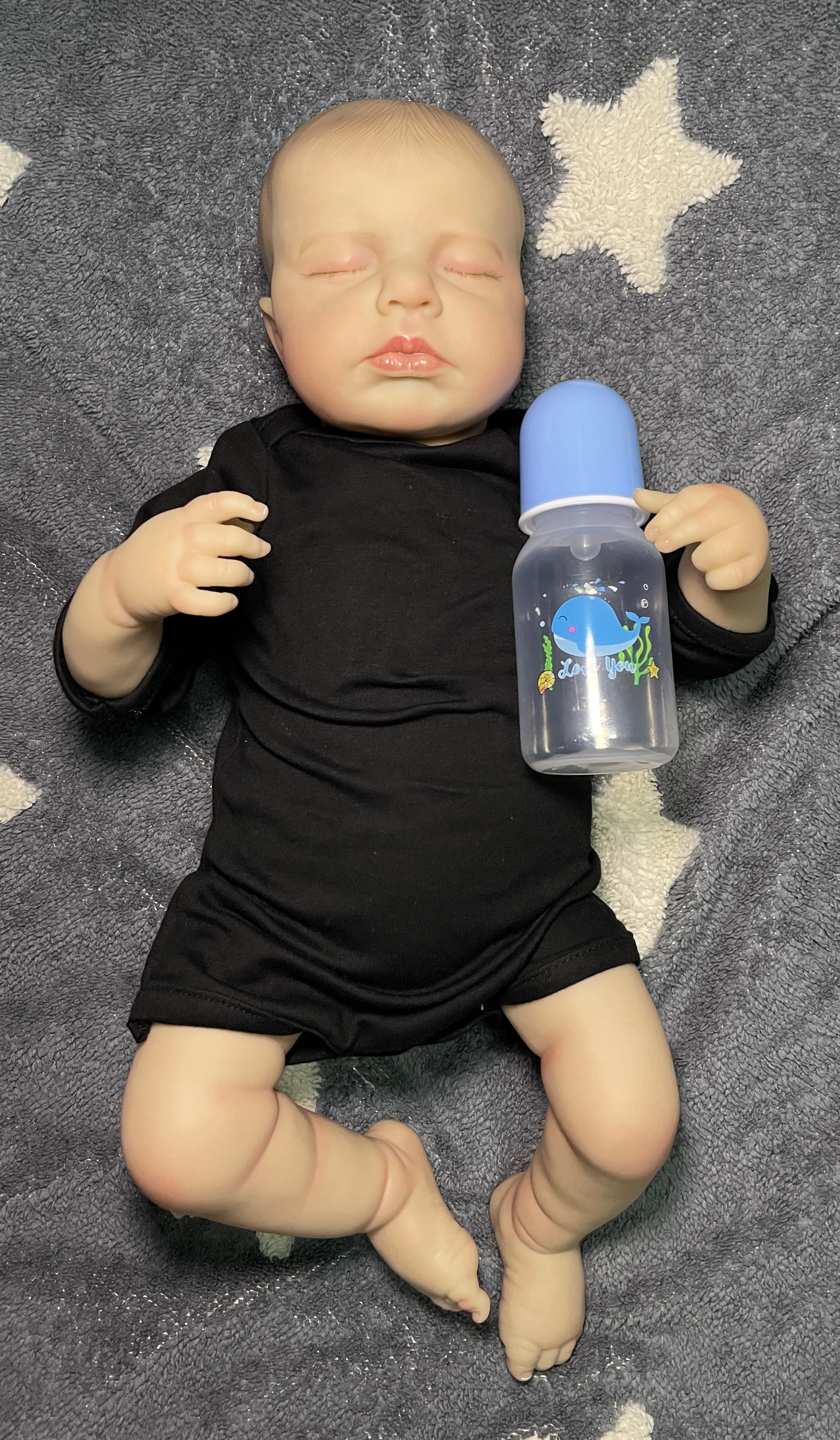 49CM 리본돌 루루 잠자는 신생아 크기 남자아이 실물 같은 3D 피부, 눈에 띄는 정맥, 고품질 수제 인형 장난감