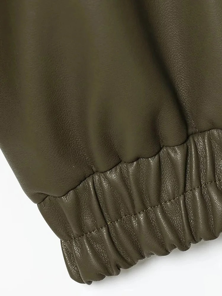 Giacca da donna nuova in pelle Pu per il tempo libero con risvolto manica lunga con cerniera colletto alla coreana giacche da pilota capispalla femminile chic da strada