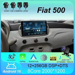 Car Radio Android 16 For Fiat 500 Navigation GPS Multimedia Player stereo 5GWiF+4G SIM BT wireless auto Carplay 360 Camera 2 DIN