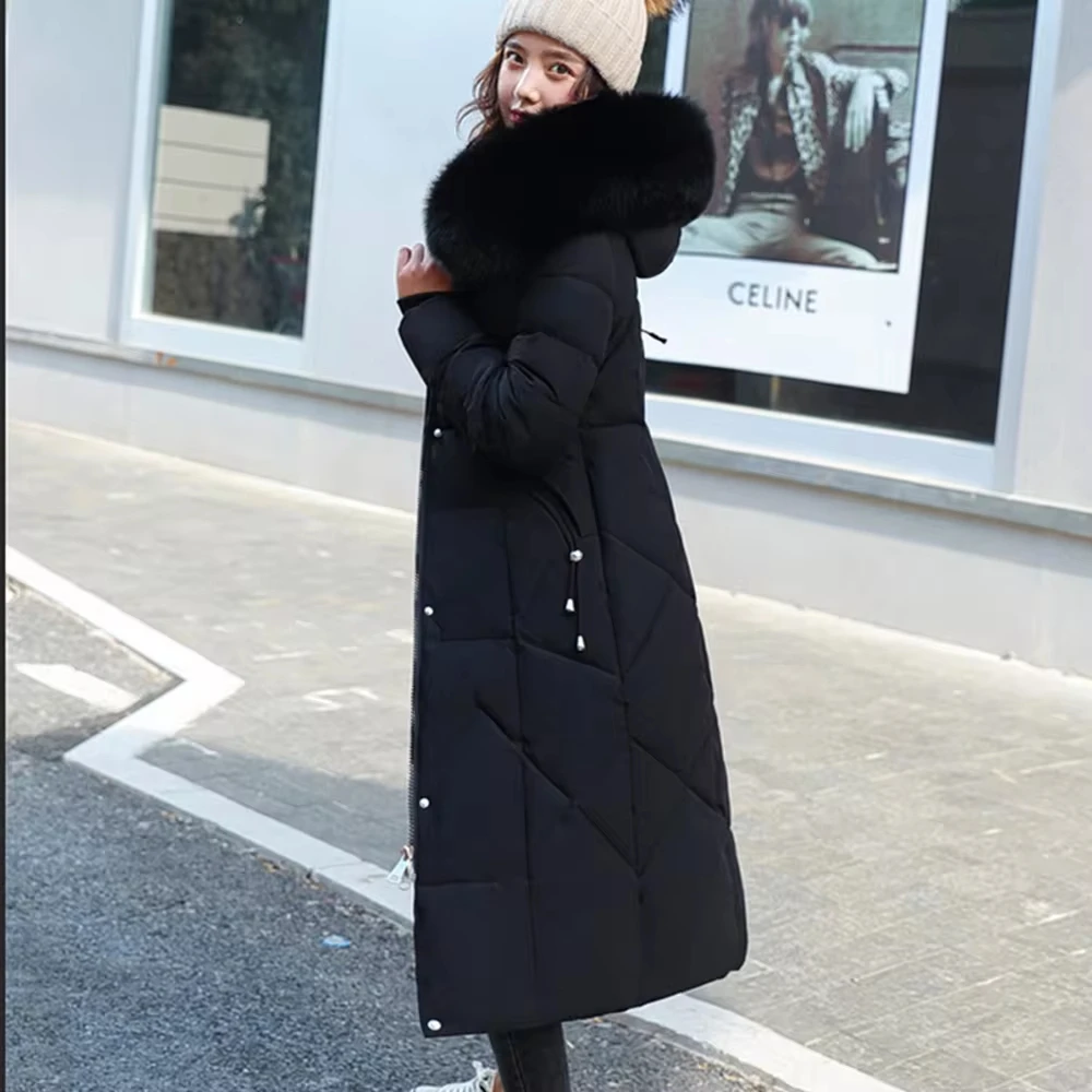 Winter Jacket Woman Parka Long Clothes New Thicken Coat Fur Collar Hooded Warm Snow Wear Down Jacket Woman Padded Clothes