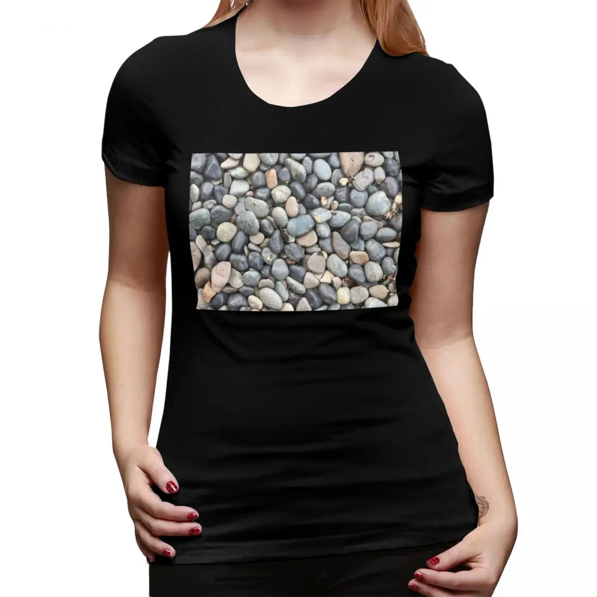 

Красочные гальки от бассейна, футболка с рисунком гальки для женщин, футболки с круглым вырезом, женская летняя одежда с короткими рукавами, топы