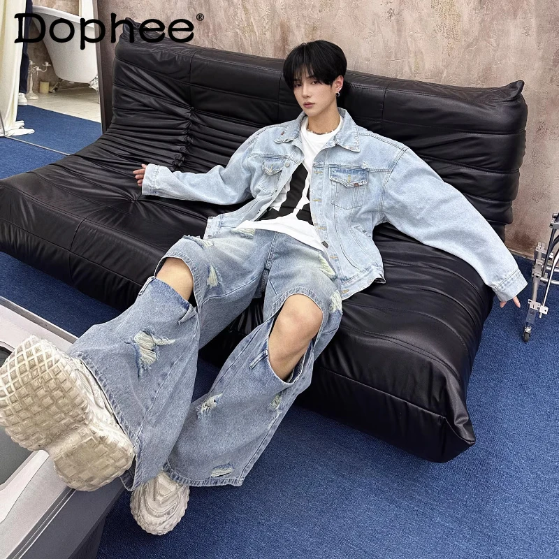 

Trendy Denim Jackets Men's 2026 Spring Autumn New Men's Fashion Denim Coats Male Handsome High Street Long Sleeve Denim Jackets