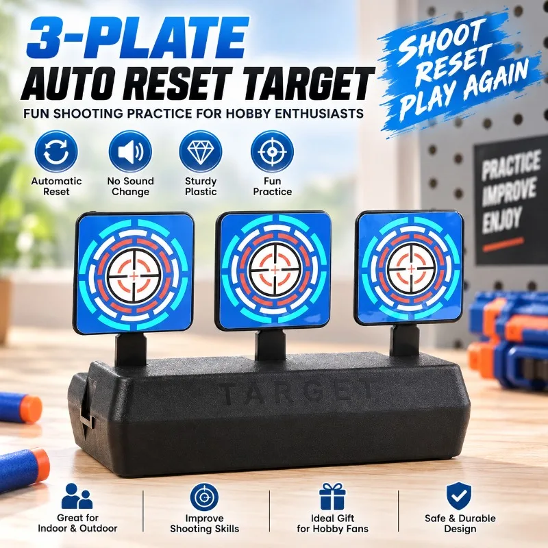Tabletop Backyard Hobby Entertainment Prop, 3‑Plates Auto‑Return Plastic Target for Daily Relaxing Game Activities