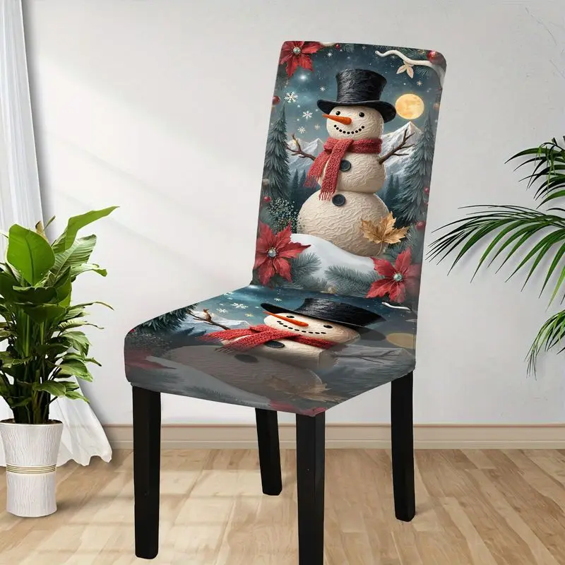 4/6 قطع من أغطية كراسي الطعام الشتوية بنمط رجل الثلج وقابلة للغسل في الغسالة وقابلة للإزالة وواقيات الكراسي المزخرفة لغرفة المعيشة #5