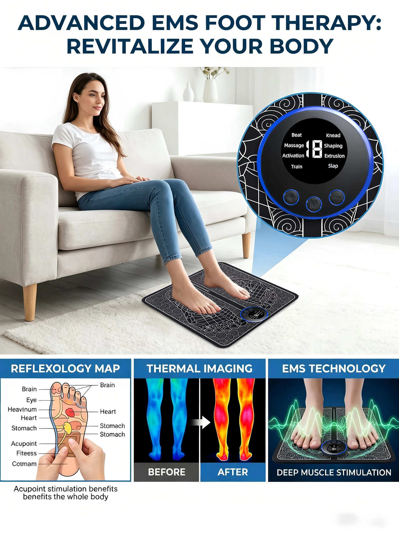 EMS Foot Massager Rechargeable Massage Pad Foot Relaxation Pad Electric Foot Massage Tools Promote Blood Circulation image 6