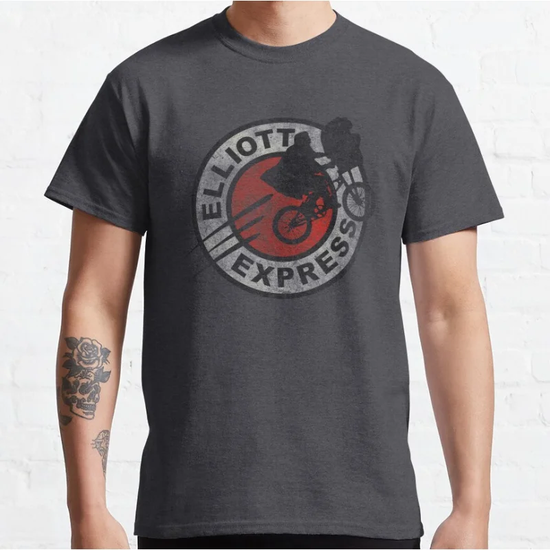 Elliott Express The Extra Terrestrial 80s Horror movie Alien E.T. Sci fi Short-sleeve crewneck T-shirt large size Adult Tops