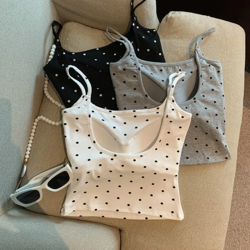Girl Polka Dot U-Back Built-in Bra Padded Strappy Tank Top -Anti-Slip Tube Top for Girl Sexy Bust Removable Cups  Casual Wear image 4