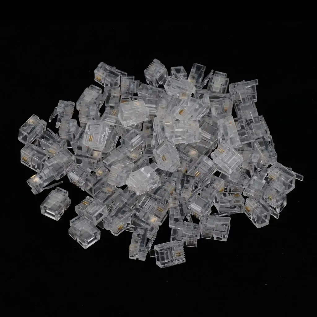 Telephone Cord Connector Clear Plastic Modular Plug RJ11 6P2C Crimp Connector for Phone Communication Office