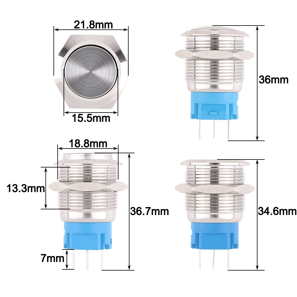 19mm Metal Brass chrome spherical Flat High round Push Button Switch domed Momentary 1NO Car press button screw/pin terminal