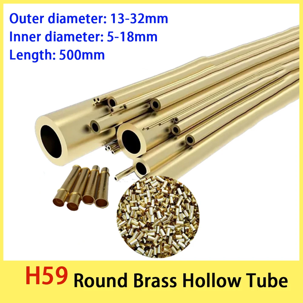 1Pcs H59 Brass Tube Round Hollow Capillary Tube Zero Cutting Processing DIY Part L=500mm Thick 5-18mm OD 13-32mm Copper Sleeve