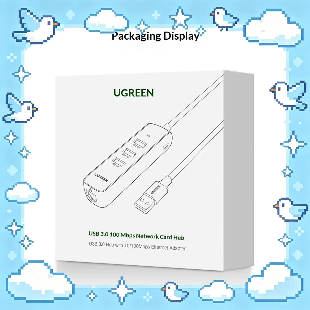 UGREEN 20983 CM416 USB 2.0 Hub with 3 USB Ports 100Mbps Ethernet RJ45 USB-C Auxiliary Power Input White