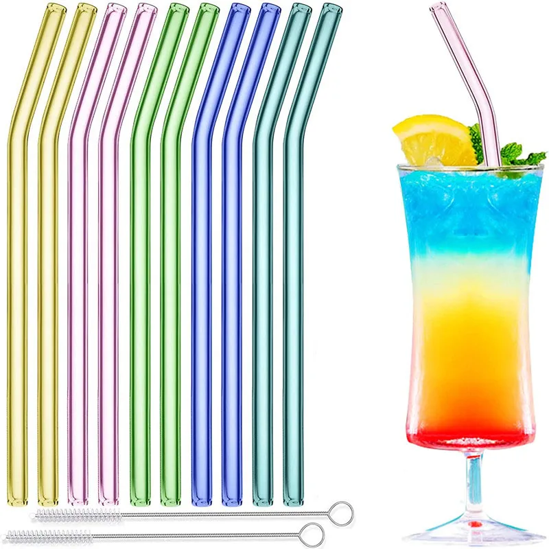 

Glass Straw 30pcs Pink Bent Glass Straw Set 8'' 200mm Long Reusable Straws with Cleaning Brush for Tumblers Cups Mason Jars