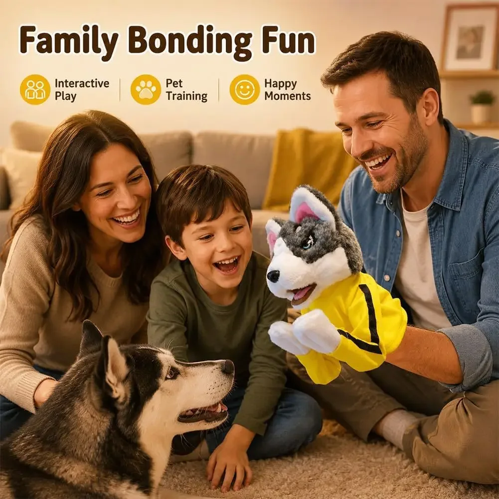 Neue Plüschpuppe mit Sound, Husky-Boxspielzeug, interaktives Plüschspielzeug, Kung-Fu-Hund mit Sound, Boxspielzeug, interaktives Handpuppenspielzeug. – Detail 1