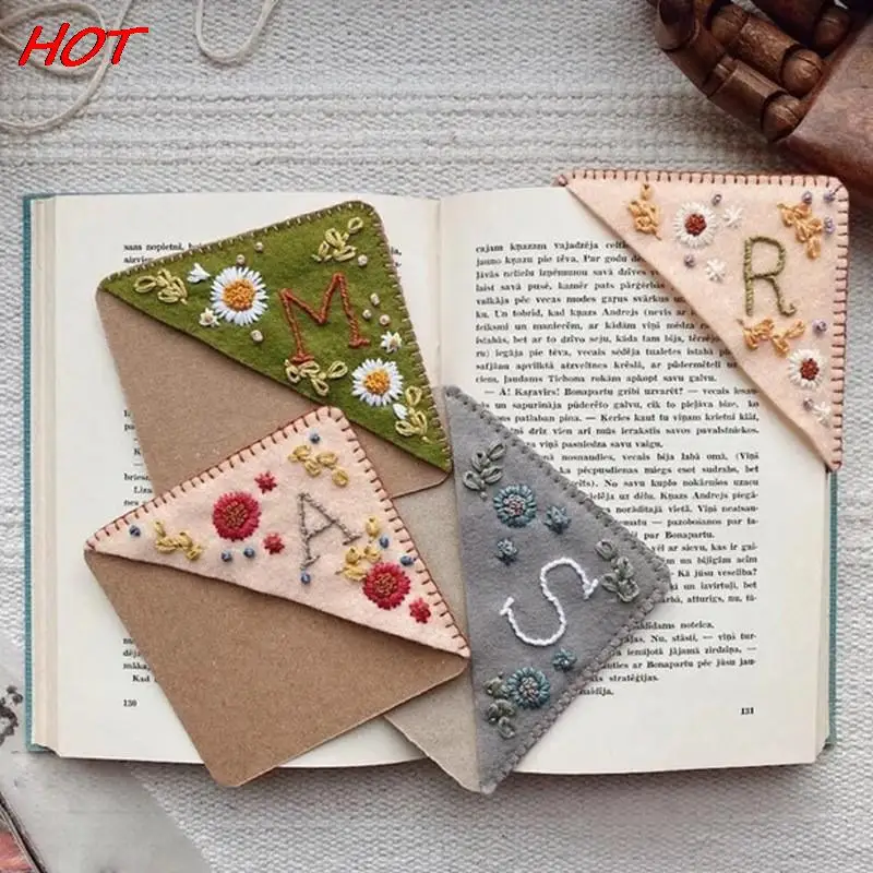 Personalized Hand Embroidered Corner Bookmarks Felt Triangle Marker Creative Chinese Embroidery Bookmarks Elegant Felt Flower