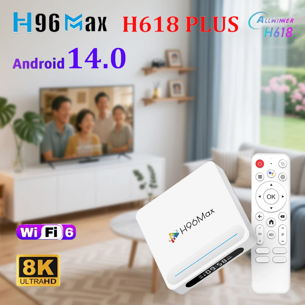 أندرويد 12 H96 MAX H618 PLUS TV Box Allwinner H618 Smart TV Box 2.4G&5G WiFi6 4K 8K 4G 32G 128G Wifi6 مشغل الوسائط فك التشفير