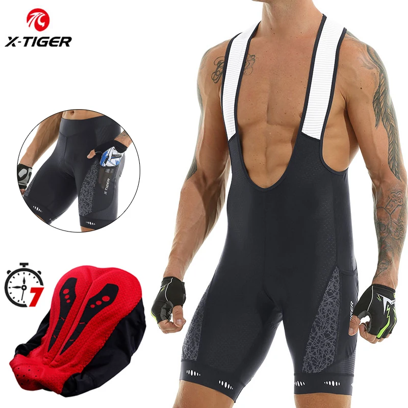 

X-TIGER Cycling Bib Shorts Breathable Mountain Bike Bib Shorts Riding Men Sponge Padded Bicycle Bib Tights With Side Pockets